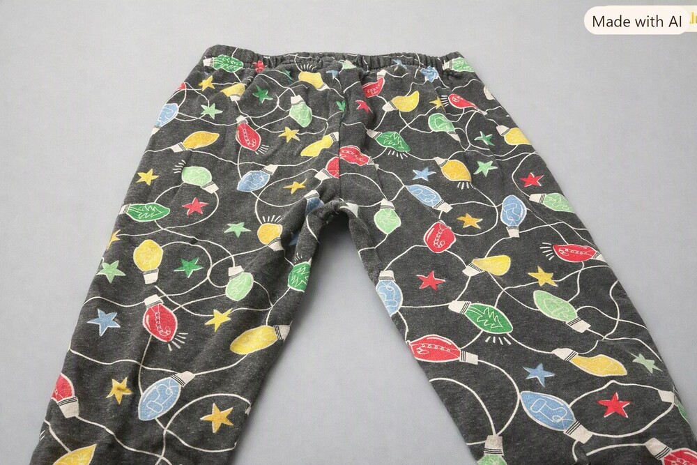 Christmas Lights Print Dark Heather Gray Pajama Pants Soft Knit Lounge Wear